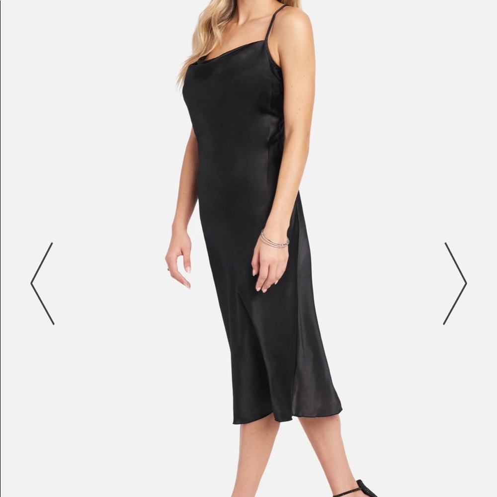 Bebe Satin Cowl Neck Slip Midi Dress